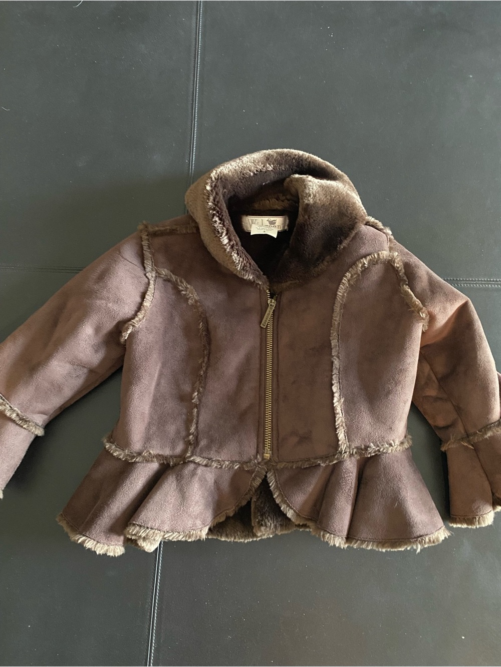 Widgeon Girls' Brown Faux Shearling Jacket with Peplum Hem, size 3